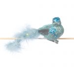 Decoratiune Craciun, Pasare cu glitter si pene naturale, verde menta, 16cm - imagine 3