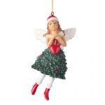 Decoratiune Craciun, Ingeras de agatat cu papuci rosii si inima rosie, 12cm