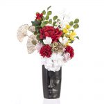 Aranjament floral, statuetă din ceramică cu flori artificiale, neagra