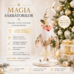 Decoratiune Craciun - Spiridus Elf din catifea, alb-auriu, 35cm - imagine 2