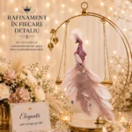 Decoratiune Craciun, pasare paun cu glitter, roz, 32cm - imagine 2