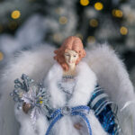 Decoratiune Craciun, Varf de brad Ingeras, albastru, 40cm - imagine 4