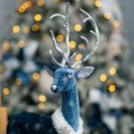 Decoratiune Craciun, Ren din catifea, albastru, 57 cm - imagine 2