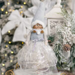 Decoratiune craciun inger alb cu albastru, 45cm - imagine 2