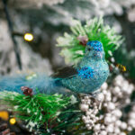 Decoratiune Craciun, Pasare cu glitter si pene naturale, verde menta, 14cm - imagine 3
