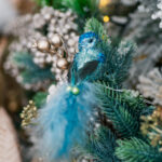 Decoratiune Craciun, Pasare cu glitter si pene naturale, verde menta, 14cm - imagine 6