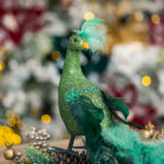 Decoratiune Craciun, pasare paun cu glitter, verde, 66cm - imagine 4