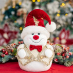 Decoratiune Craciun, Om de zapada cu catifea si broderie crem cu visiniu, 48cm - imagine 2