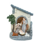 Decoratiune Craciun, Sceneta Sfanta Familie din rasina, maro, 17 cm