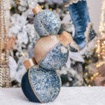 Decoratiune Craciun, Suport globuri cu broderie si catifea, albastru indigo si auriu, 60cm - imagine 2
