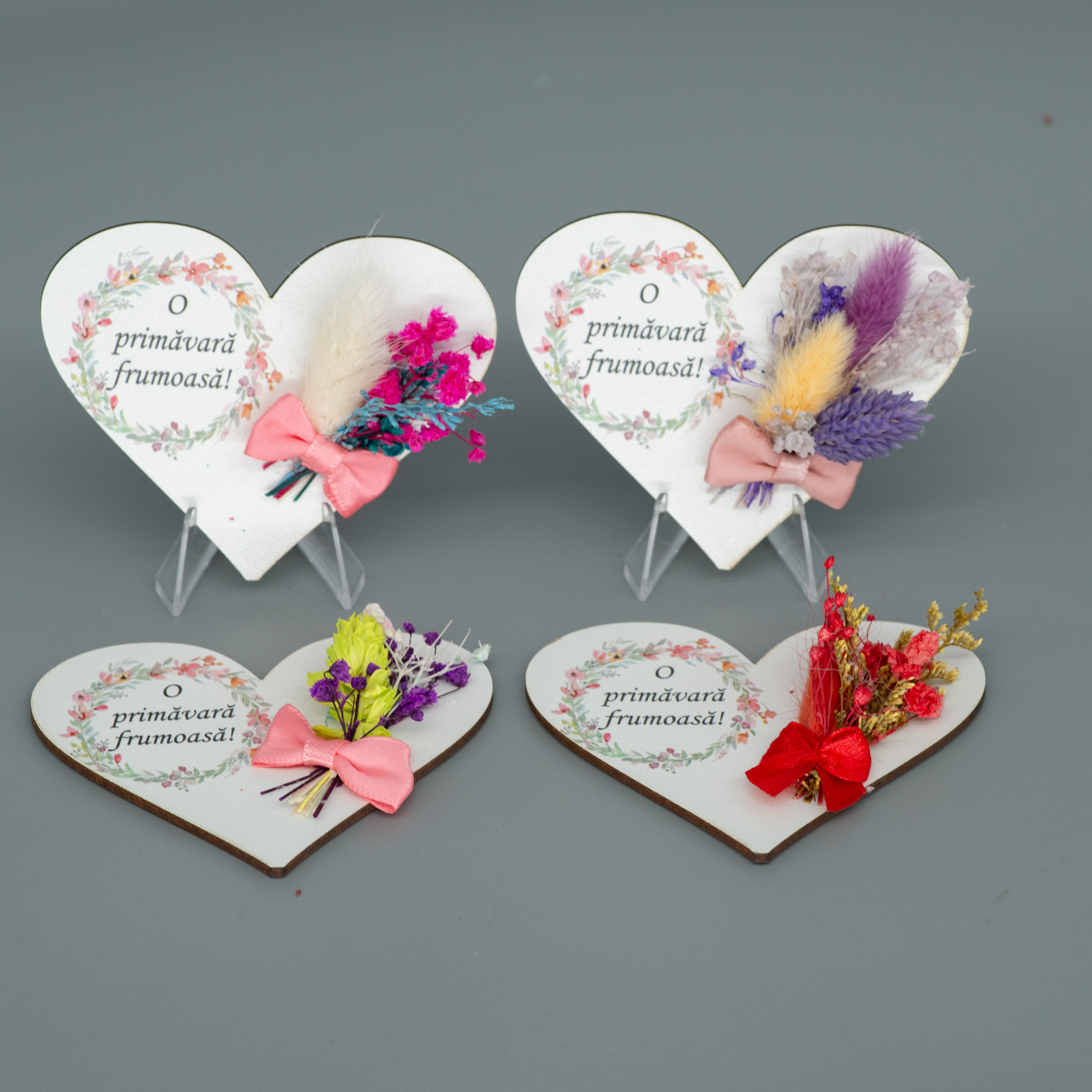 _EEE3221 Set 4 magneti inimioara, cu flori uscate, 7 cm - imagine 1