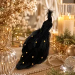 Decoratiune Craciun, pasare paun cu strasuri, negru, 31cm - imagine 6