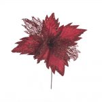 Floare decorativa pentru Craciun din catifea cu glitter, Rosie, 28 cm
