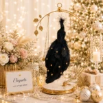 Decoratiune Craciun, pasare paun cu strasuri, negru, 31cm - imagine 3