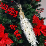 Decoratiune Craciun, pasare paun cu glitter, auriu, 36cm - imagine 5