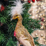 Decoratiune Craciun, pasare paun cu glitter, auriu, 32cm - imagine 2