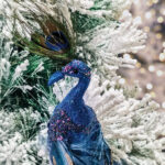 Decoratiune Craciun, pasare paun cu glitter, albastru, 43cm - imagine 2