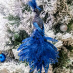 Decoratiune Crăciun, pasăre păun cu glitter, albastru, 32cm - imagine 2