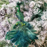 Decoratiune Craciun, pasare paun cu glitter, verde, 32cm - imagine 2