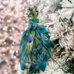 Decoratiune Craciun, pasare paun cu glitter si strasuri, verde, 29cm - imagine 2
