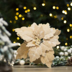 Decoratiune brad, floare Craciunita artificiala catifea, maro,  Ø24cm - imagine 2