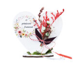 Martisor, Inima pe suport cu buchet de flori uscate, 7 cm