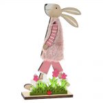 Iepuras de paste din lemn cu blanita roz, 20cm