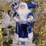 Decoratiune Craciun, Mos Craciun, cu catifea si blanita, albastru, 45cm - imagine 3
