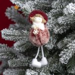 Decoratiune Craciun, Papusa cu palarie, visinie, 18cm - imagine 4