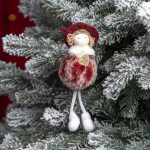 Decoratiune Craciun, Papusa cu palarie, visinie, 18cm - imagine 3