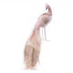 Decoratiune Craciun,Paun cu pene naturale si catifea cu strasuri, Roz, 40 cm