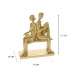 Statueta cuplu pe banca din rasina, Auriu, 22cm - imagine 3