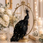 Decoratiune Craciun, pasare paun cu strasuri, negru, 31cm - imagine 2