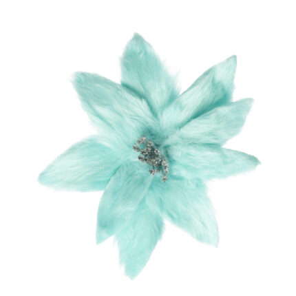Decoratiune brad, floare Craciunita artificiala cu blanita, albastra, Ø26 cm