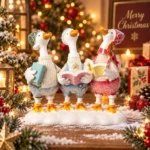 Decoratiune Craciun din rasina, trei gaste la colindat, 15cm - imagine 3