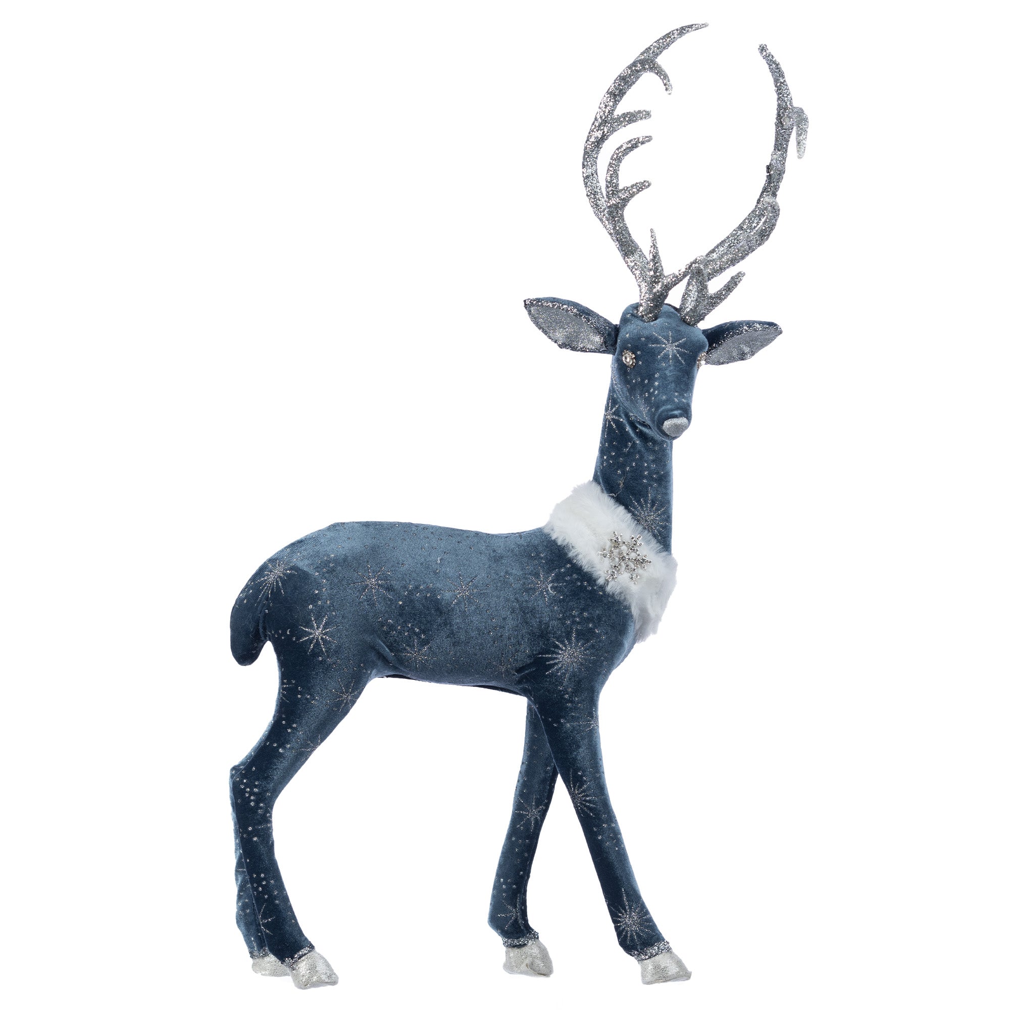 cerb.jpg Decoratiune Craciun, Ren din catifea, albastru, 57 cm - imagine 1