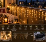 Decoratiune Craciun, Instalatie electrica franjuri , 300 LED-uri, 9M, lumina calda IP44 - imagine 2