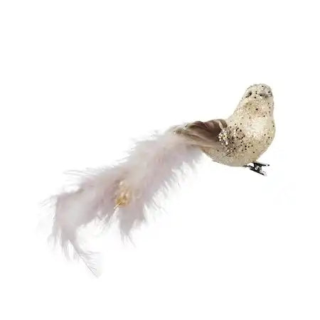 download.jpg Decoratiune Craciun Pasare cu pene roz pal naturale cu glitter, 16 cm - imagine 1