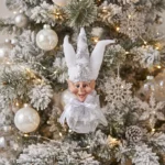 Decorațiune de Craciun, Spiridus Zambaret, Alb cu Argintiu, 28cm - imagine 3