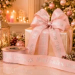 Decoratiunie de Craciun, Panglica decorativa Merry Christmas, din catifea, roz, 8cm * 9m - imagine 2