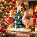 Decoratiune Craciun din rasina, doua gaste cu brad de Craciun, 15cm - imagine 2