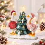 Decoratiune Craciun din rasina, doua gaste cu brad de Craciun, 15cm - imagine 4