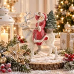 Decoratiune Craciun, Mos Craciun pe ren cu brad, din rasina, 25,5 cm - imagine 2