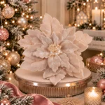 Decoratiune brad, floare Craciunita artificiala catifea, maro,  Ø24cm - imagine 2