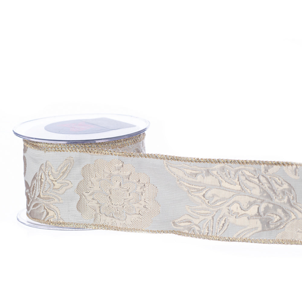 klnk.jpg Decoratiune Craciun, Panglica decorativa cu imitatie de broderie, bej si auriu, 6,7cm * 4,5m - imagine 1