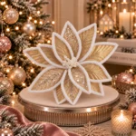 Set 24 crăciunițe catifea cu glitter auriu, Ø24 cm - imagine 2