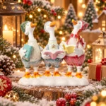 Decoratiune Craciun din rasina, trei gaste la colindat, 15cm - imagine 2