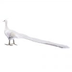 Decoratiune Craciun, Pasare, Paun cu pene naturale si strasuri, Alb, 70cm - imagine 3