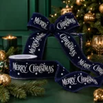 Decoratiune Craciun, Panglica decorativa Merry Christmas, albastru si alb, 6cm * 9m - imagine 2