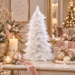 Decorațiune Craciun, Brad din pene naturale, Alb, 30cm - imagine 2
